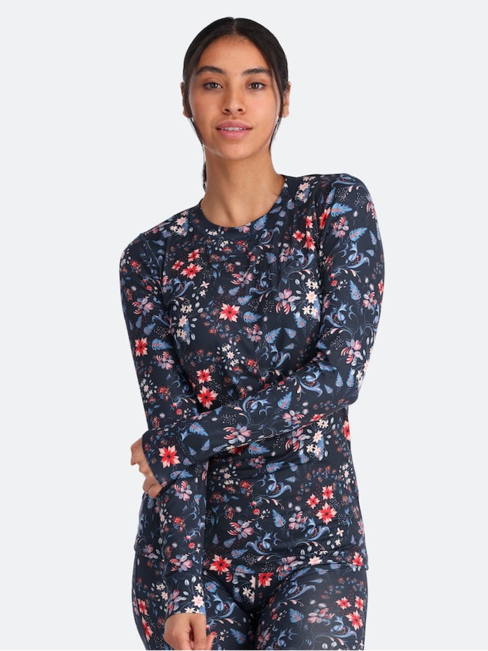 Kari‎ Traa Fryd Long Sleeve Floral Baselayer Pullover Athletic Top Quick Dry Med
